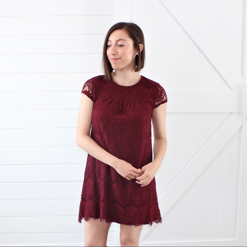Maroon Lace Mini Dress